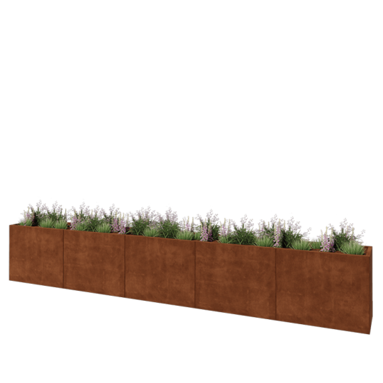 Cortenstaal plantenbak XXL - Rechthoek - 500 x 50 x 80 cm - Met bodemplaat