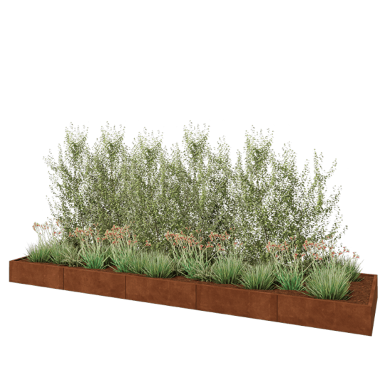 Cortenstaal plantenbak XXL - Rechthoek - 500 x 120 x 30 cm - Met bodemplaat