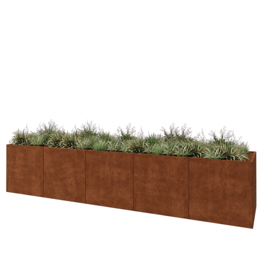 Cortenstaal plantenbak XXL - Rechthoek - 500 x 100 x 100 cm - Met bodemplaat