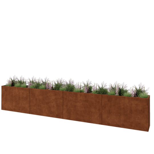 Cortenstaal plantenbak XXL - Rechthoek - 480 x 40 x 80 cm - Met bodemplaat