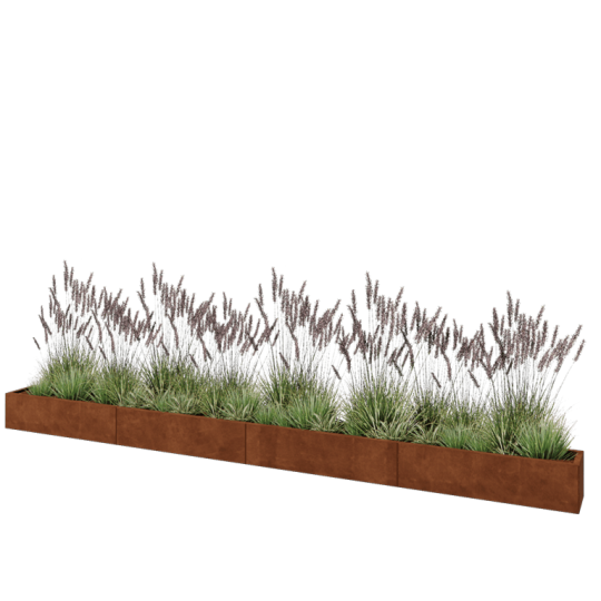 Cortenstaal plantenbak XXL - Rechthoek - 480 x 30 x 30 cm - Met bodemplaat