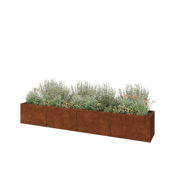 Cortenstaal plantenbak XXL - Rechthoek - 400 x 60 x 60 cm - Met bodemplaat