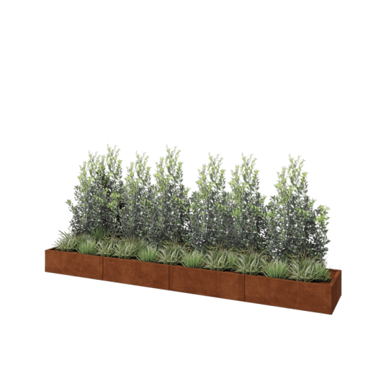 Cortenstaal plantenbak XXL - Rechthoek - 400 x 60 x 30 cm - Met bodemplaat