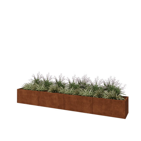 Cortenstaal plantenbak XXL - Rechthoek - 400 x 50 x 50 cm - Met bodemplaat