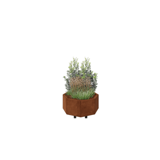 Cortenstaal plantenbak - Achthoek - 72,4 x 72,4 x 30 cm - Met bodemplaat - Met wielen