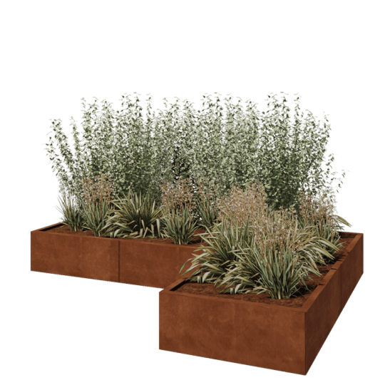 Cortenstaal plantenbak - L-vorm - 240 x 160 x 30 cm - Met bodemplaat