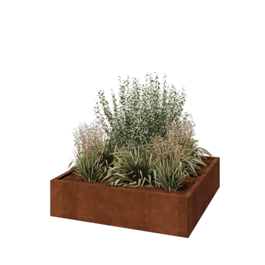 Cortenstaal plantenbak - Vierkant - 120 x 120 x 30 cm - Met bodemplaat
