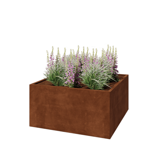 Cortenstaal plantenbak - Vierkant - 120 x 120 x 60 cm - Met bodemplaat