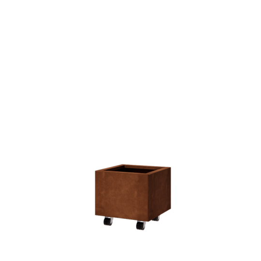 Cortenstaal plantenbak - Vierkant - 40 x 40 x 30 cm - Met bodemplaat - Met wielen