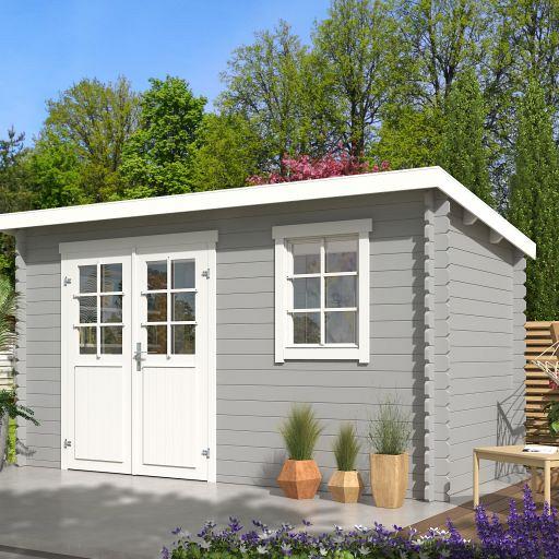 Tuinhuis Amira 380x175 Platinumgrey-Wit – Noord-Europees Vuren met Moderne Uitstraling