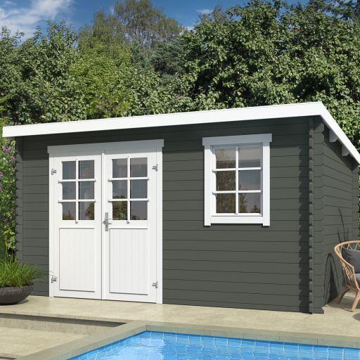 Tuinhuis Amira 380x275 Greengrey-Wit – Noord-Europees Vuren met Moderne Uitstraling