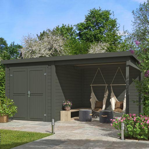 Tuinhuis Finn 450x250 cm Greengrey-Wit van Noord-Europees Vuren