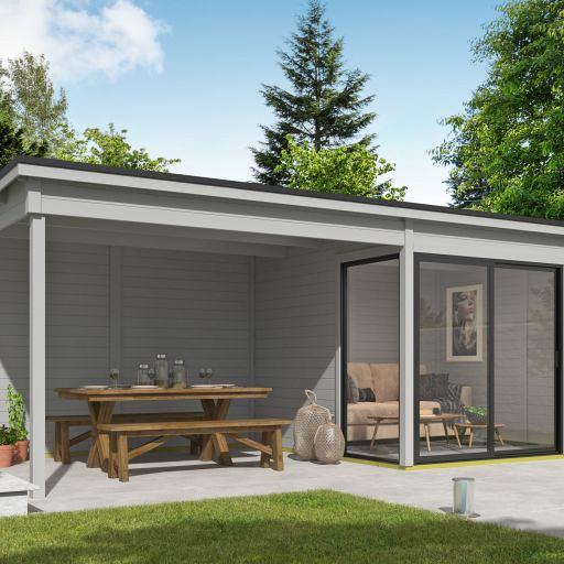 Tuinhuis Julia 655x295 cm met Overkapping Platinumgrey van Noord-Europees Vuren