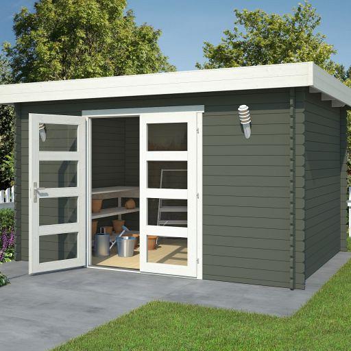 Tuinhuis Mikkel 380x275 cm Greengrey-Wit noordeuropees vuren