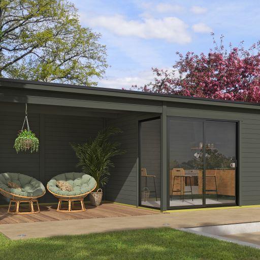 Tuinhuis Olivia met overkapping 745x295 cm Greengrey noordeuropees vuren