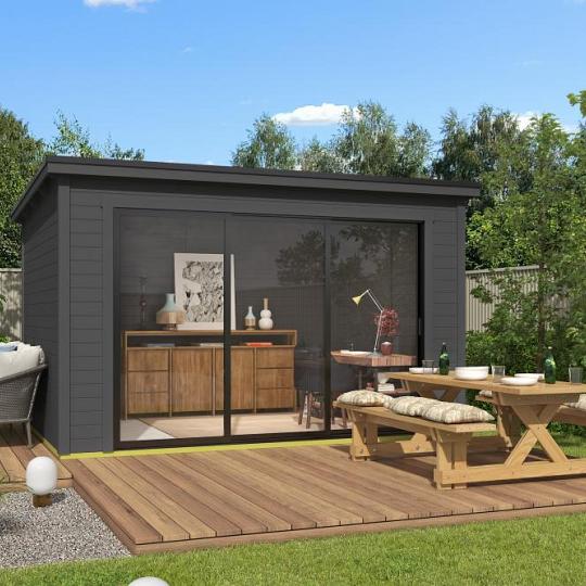 Tuinhuis Pernilla 385x295 cm Carbongrey noordeuropees vuren