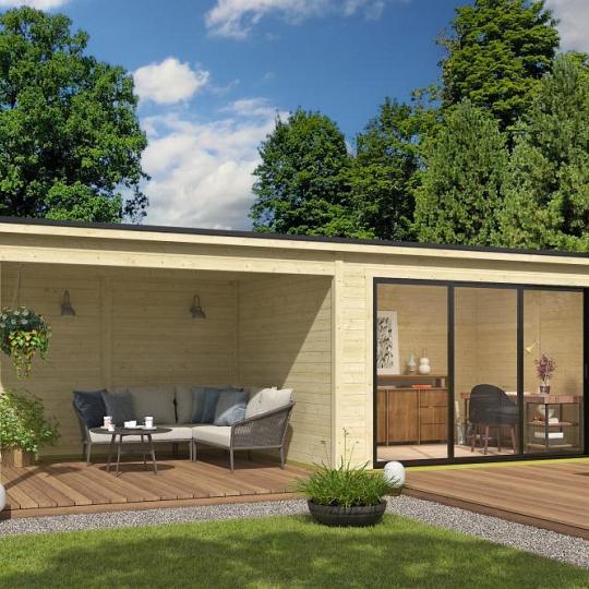 Tuinhuis Pernilla met overkapping 735x295 cm onbehandeld noordeuropees vuren