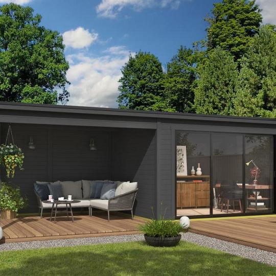 Tuinhuis Pernilla met overkapping 735x295 cm Carbongrey noordeuropees vuren