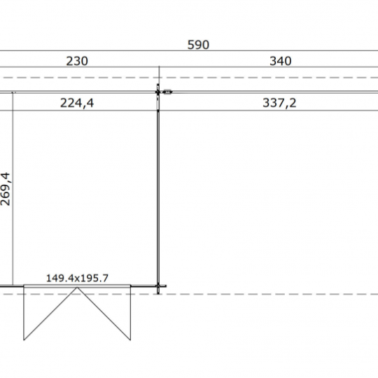 Tuinhuis Sunniva 570x275 cm in de kleurstelling Platinumgrey-Wit