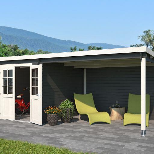 Tuinhuis Sunniva 570x275 cm in de kleurstelling Carbongrey-Wit