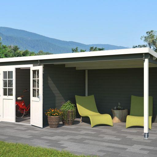 Tuinhuis Sunniva 570x275 cm in de kleurstelling Greengrey-Wit