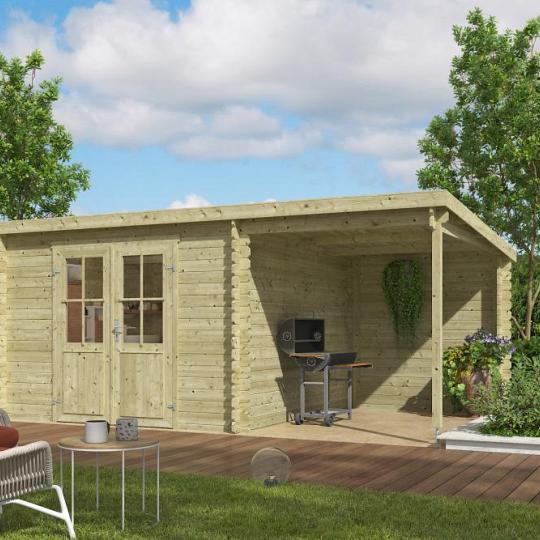 Tuinhuis Tampa 481x292 cm in de kleur Olijfgroen geïmpregneerd