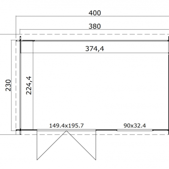 Tuinhuis Timian 380x230 cm in de kleurstelling Carbongrey-Wit