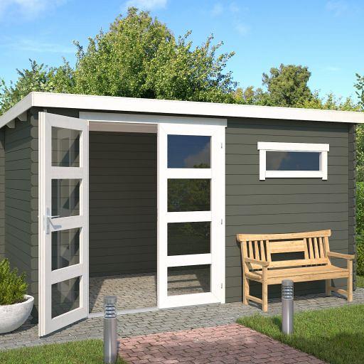 Tuinhuis Timian 380x230 cm in de kleurstelling Greengrey-Wit