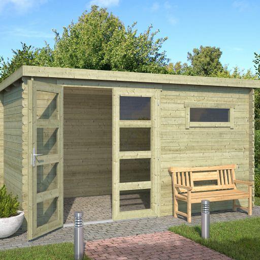 Tuinhuis Timian 380x230 cm in de kleur Olijfgroen geïmpregneerd