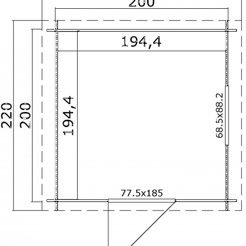 Tuinhuis Wels 1 200x200 cm in de kleurstelling Carbongrey-wit