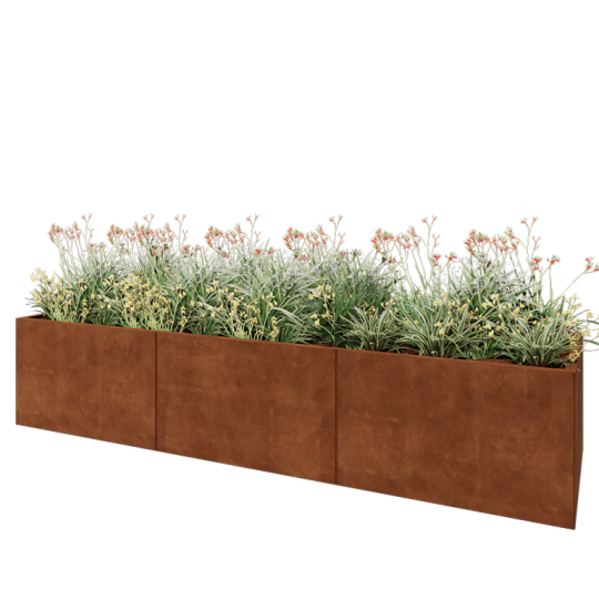 Cortenstaal plantenbak XXL - Rechthoek - 300 x 80 x 60 cm - Met bodemplaat