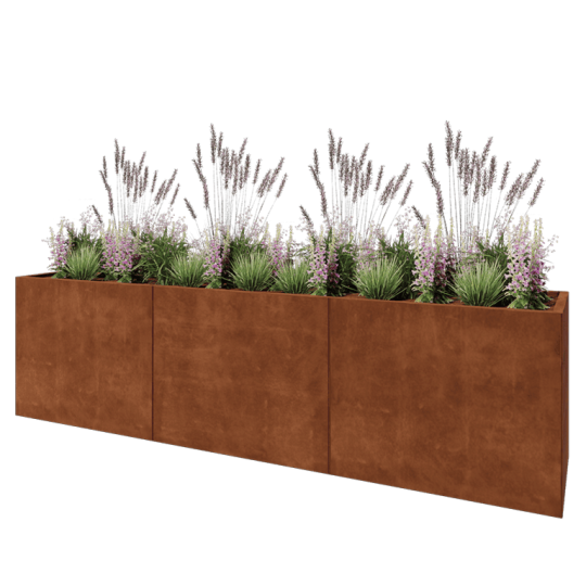 Cortenstaal plantenbak XXL - Rechthoek - 300 x 60 x 80 cm - Met bodemplaat