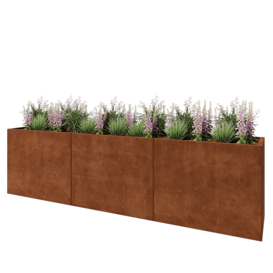 Cortenstaal plantenbak XXL - Rechthoek - 300 x 50 x 80 cm - Met bodemplaat