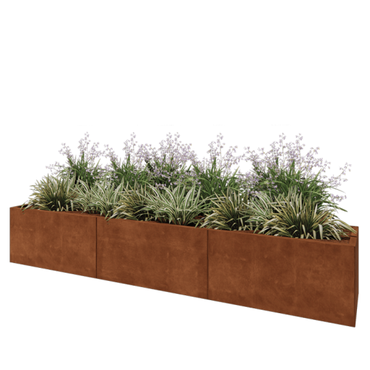 Cortenstaal plantenbak XXL - Rechthoek - 300 x 50 x 50 cm - Met bodemplaat
