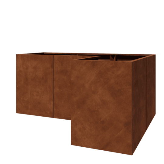 Cortenstaal plantenbak - L-vorm - 180 x 120 x 80 cm - Met bodemplaat