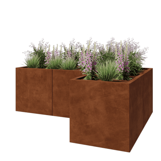 Cortenstaal plantenbak - L-vorm - 180 x 120 x 60 cm - Met bodemplaat