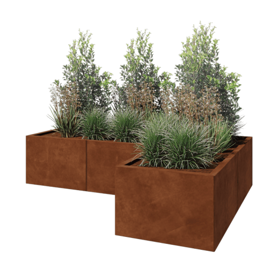 Cortenstaal plantenbak - L-vorm - 180 x 120 x 40 cm - Met bodemplaat