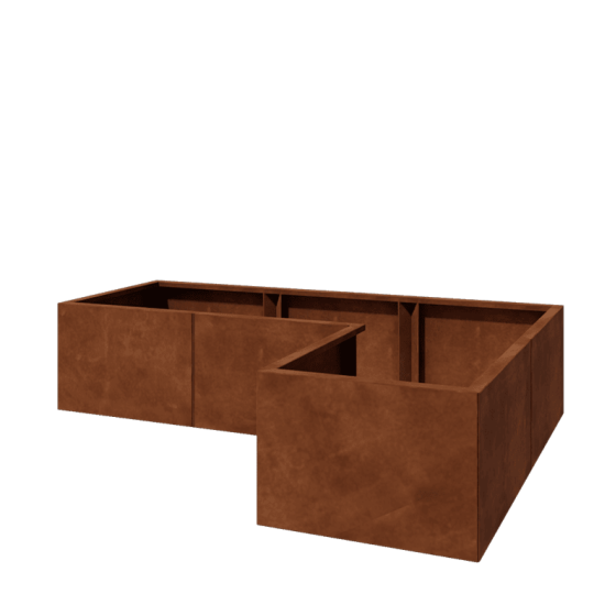 Cortenstaal plantenbak - L-vorm - 180 x 120 x 40 cm - Met bodemplaat