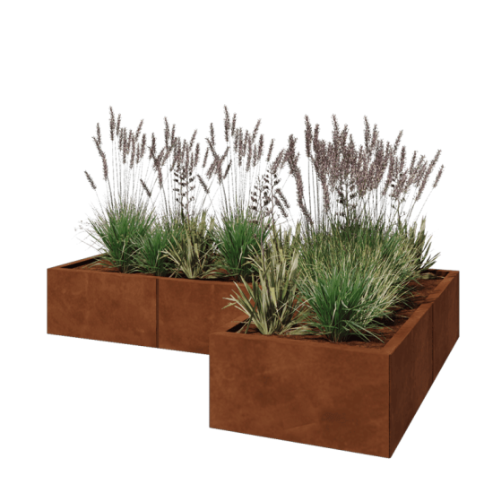 Cortenstaal plantenbak - L-vorm - 180 x 120 x 30 cm - Met bodemplaat