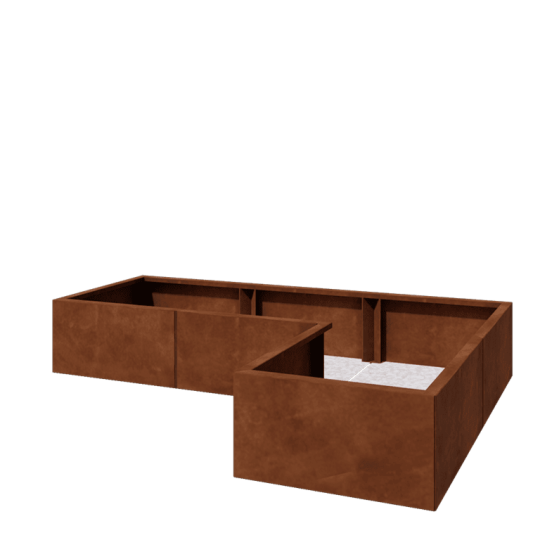 Cortenstaal plantenbak - L-vorm - 180 x 120 x 30 cm - Met bodemplaat