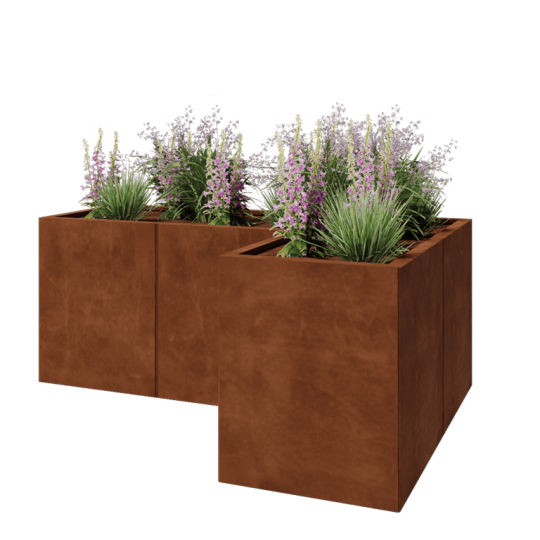 Cortenstaal plantenbak - L-vorm - 150 x 100 x 60 cm - Met bodemplaat