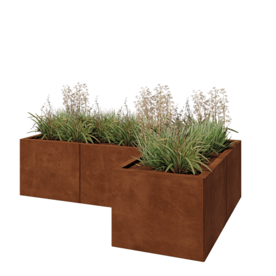 Cortenstaal plantenbak - L-vorm - 150 x 100 x 40 cm - Met bodemplaat