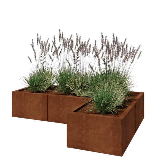 Cortenstaal plantenbak - L-vorm - 150 x 100 x 30 cm - Met bodemplaat