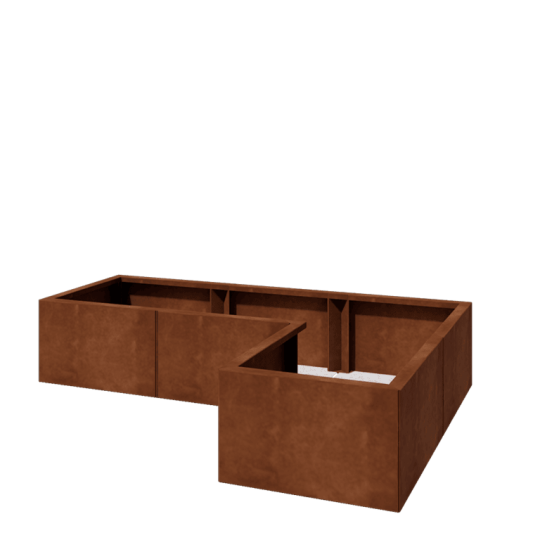 Cortenstaal plantenbak - L-vorm - 150 x 100 x 30 cm - Met bodemplaat