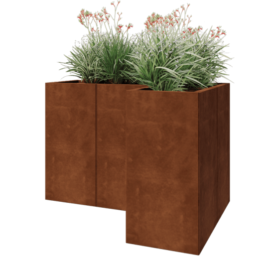 Cortenstaal plantenbak - L-vorm - 120 x 80 x 80 cm - Met bodemplaat
