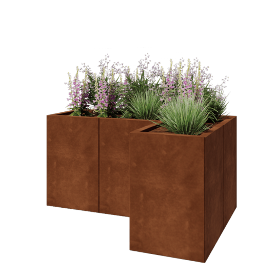 Cortenstaal plantenbak - L-vorm - 120 x 80 x 60 cm - Met bodemplaat