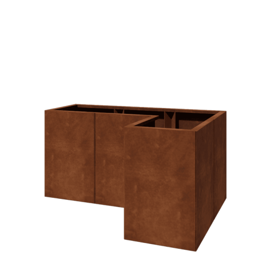 Cortenstaal plantenbak - L-vorm - 120 x 80 x 60 cm - Met bodemplaat