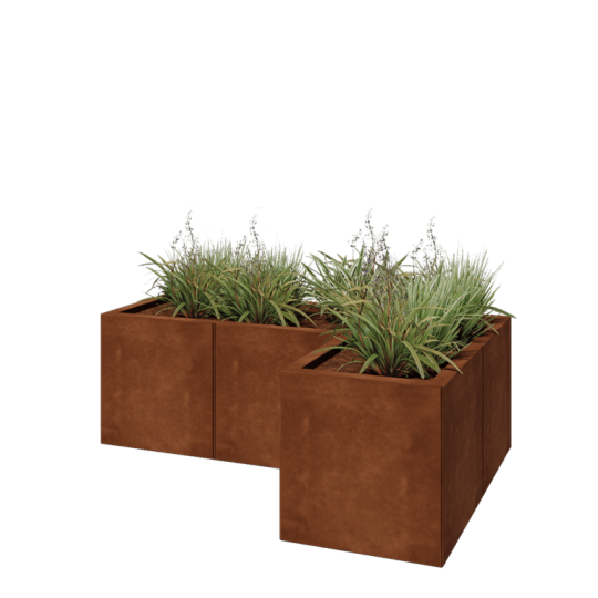 Cortenstaal plantenbak - L-vorm - 120 x 80 x 40 cm - Met bodemplaat