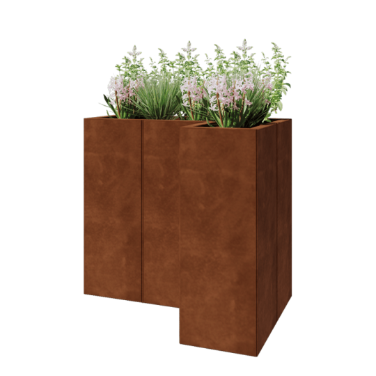 Cortenstaal plantenbak - L-vorm - 90 x 60 x 80 cm - Met bodemplaat