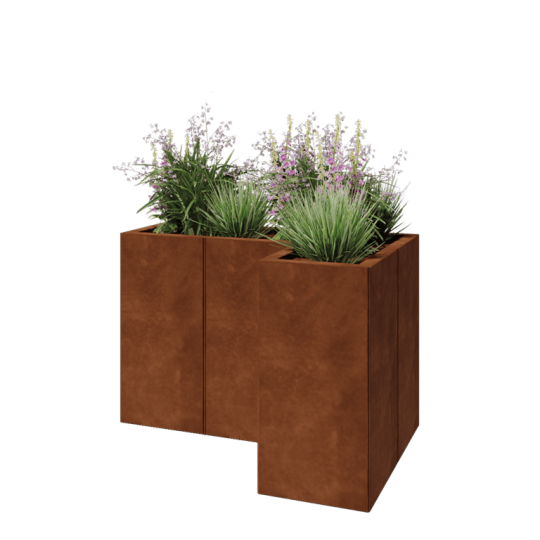Cortenstaal plantenbak - L-vorm - 90 x 60 x 60 cm - Met bodemplaat